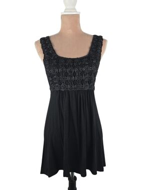 Vintage Y2K Carina Faux Leather Swirl Applique Tunic Dress Black Small